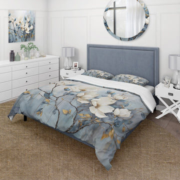 Elegant White And Blue Magnolias Tranquility - Duvet Cover Set